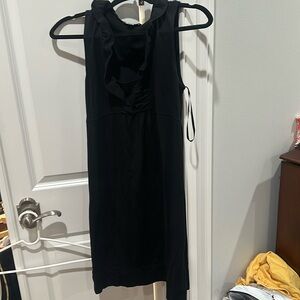 Black dress with ruffled the neck short sleeves